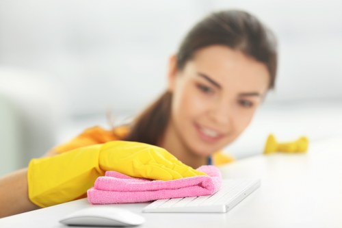 Finished carpet cleaning setup with compliant waste handling and service tools